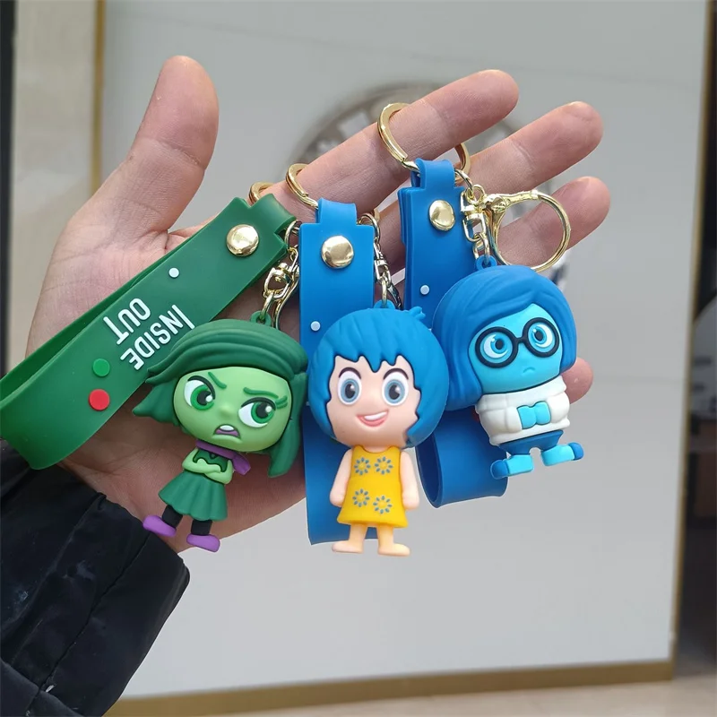 Disney Inside Out 2 Keychains Cartoon Sadness Anger Disgust Fear Action Figures Dolls Key Rings Kawaii Bags Pendants Kids Toys