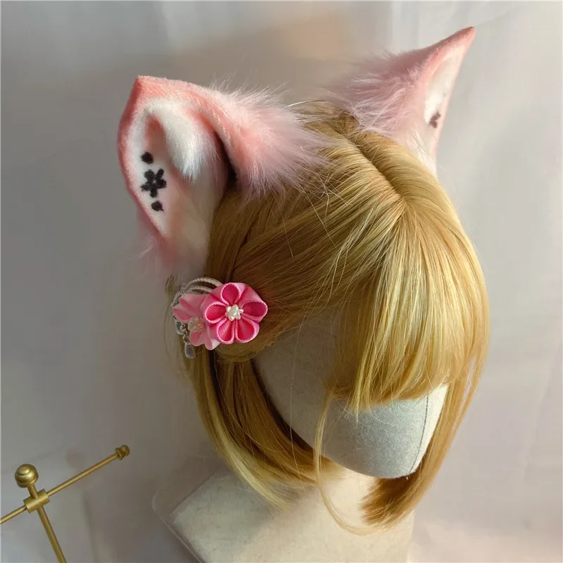 Handmade White BLACK Original Simulation Animal Ear Tail Wolf Cat Fox Ear Hairhoop For Game Party Halloween COSPLAY Prop