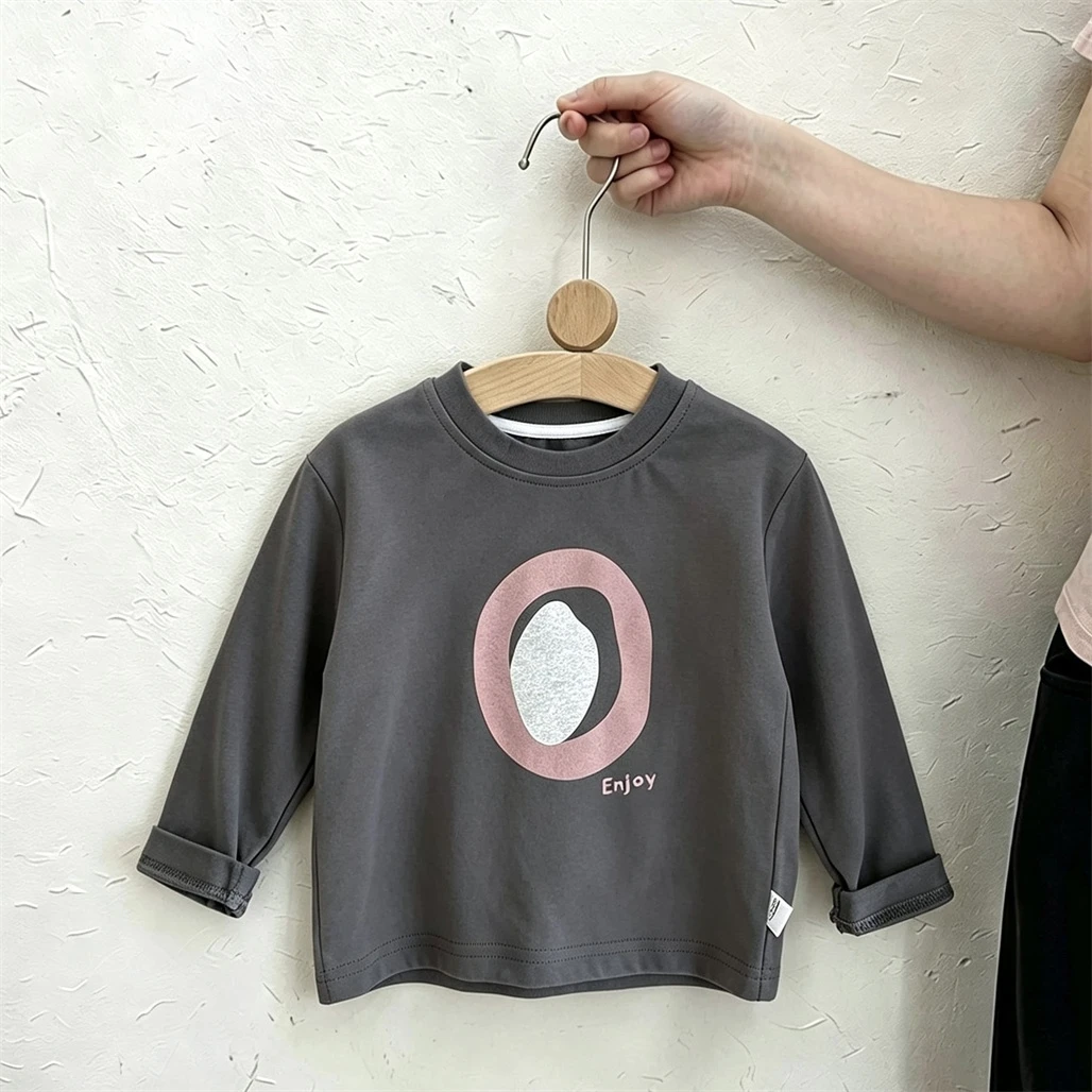 Long Sleeve Tops For Boys And Girls Solid Color Versatile Bottoming Shirt Unisex Clothing Kids Trendy Loose Round Neck TShirt