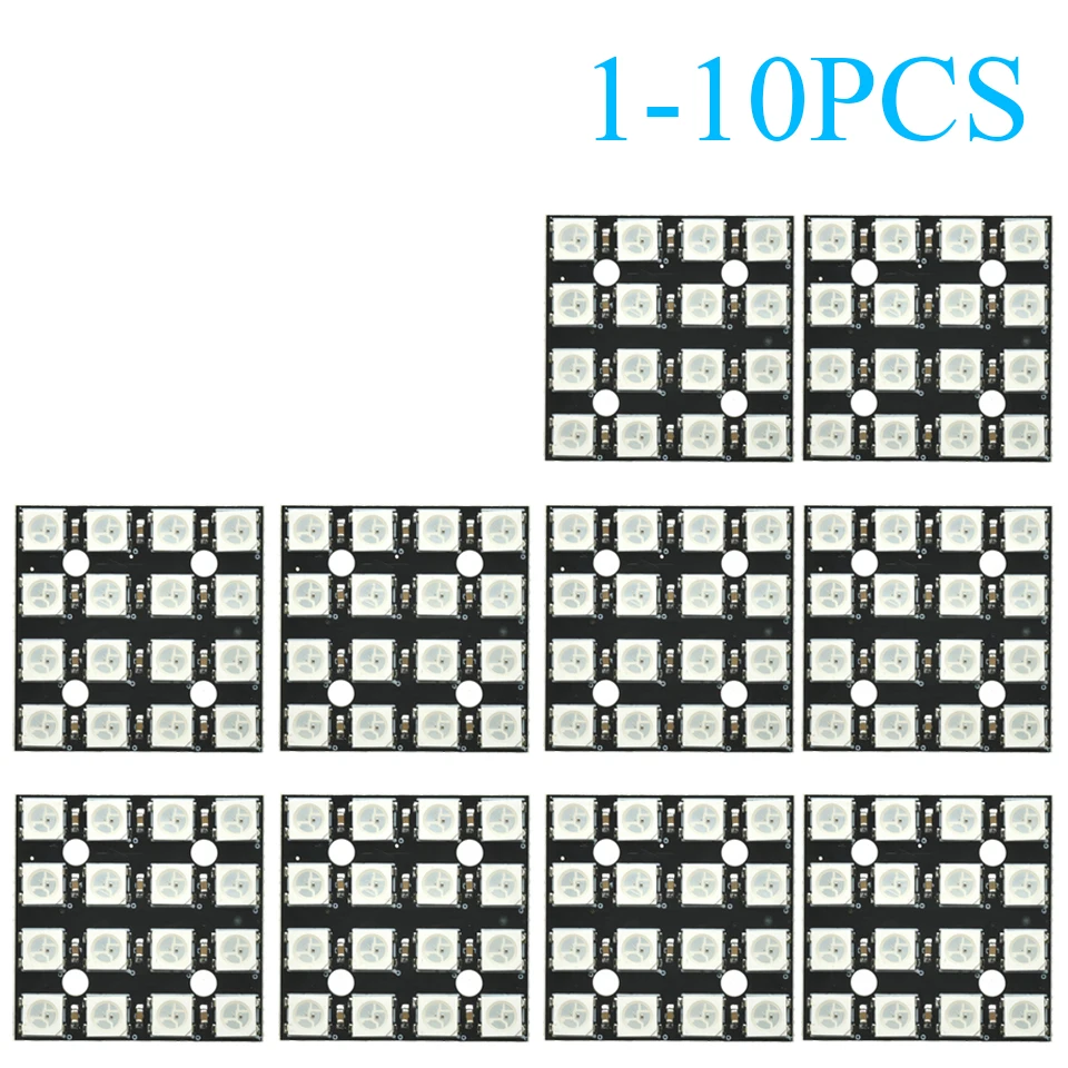 1-10PCS WS2812B 4x4 RGB LED Matrix Module, 16-Bit Full-Color Programmable Light Panel for Arduino DIY Lighting Project