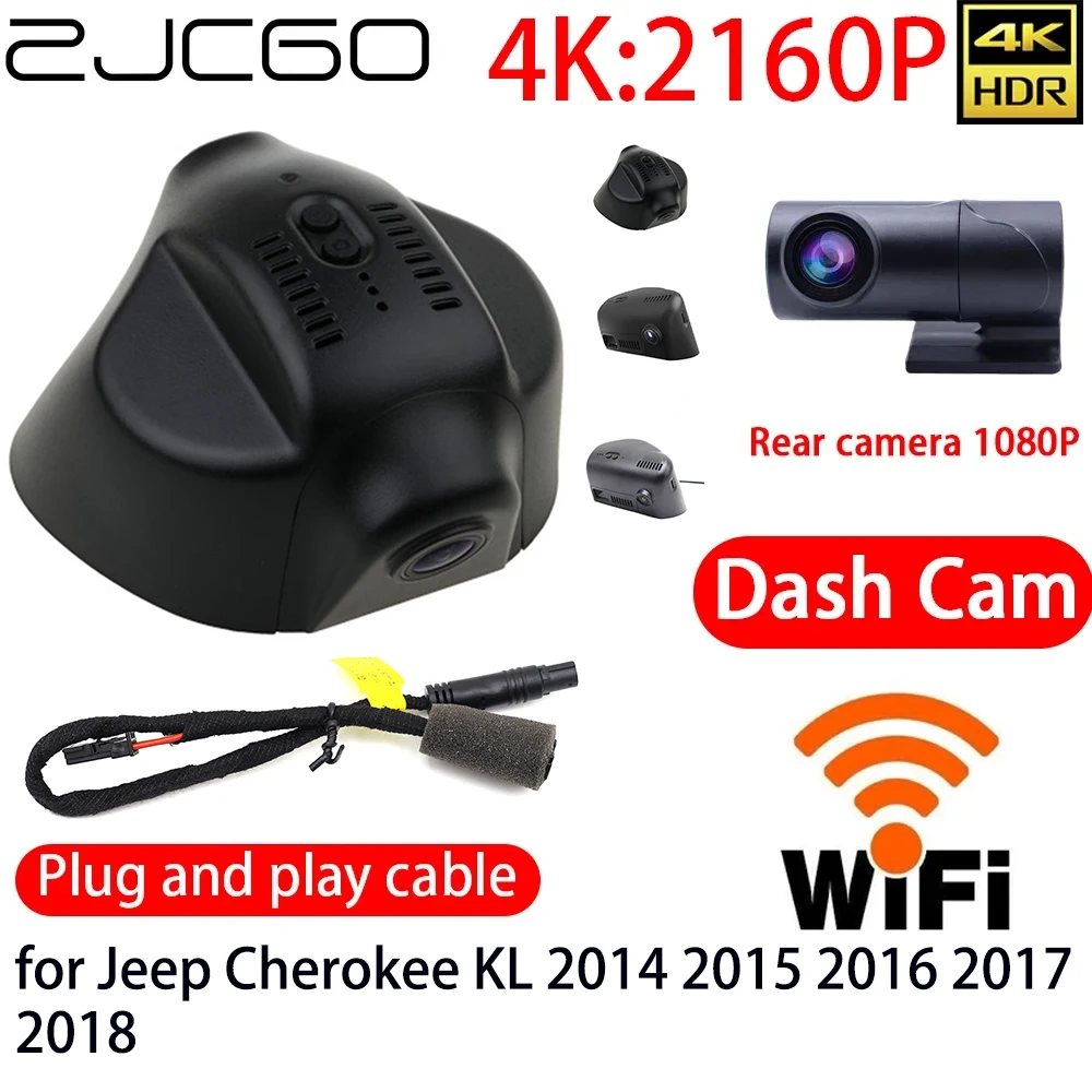 

ZJCGO 4K DVR Dash Cam Wifi Front Rear Camera 24h Monitor For Jeep Cherokee KL 2014 2015 2016 2017 2018