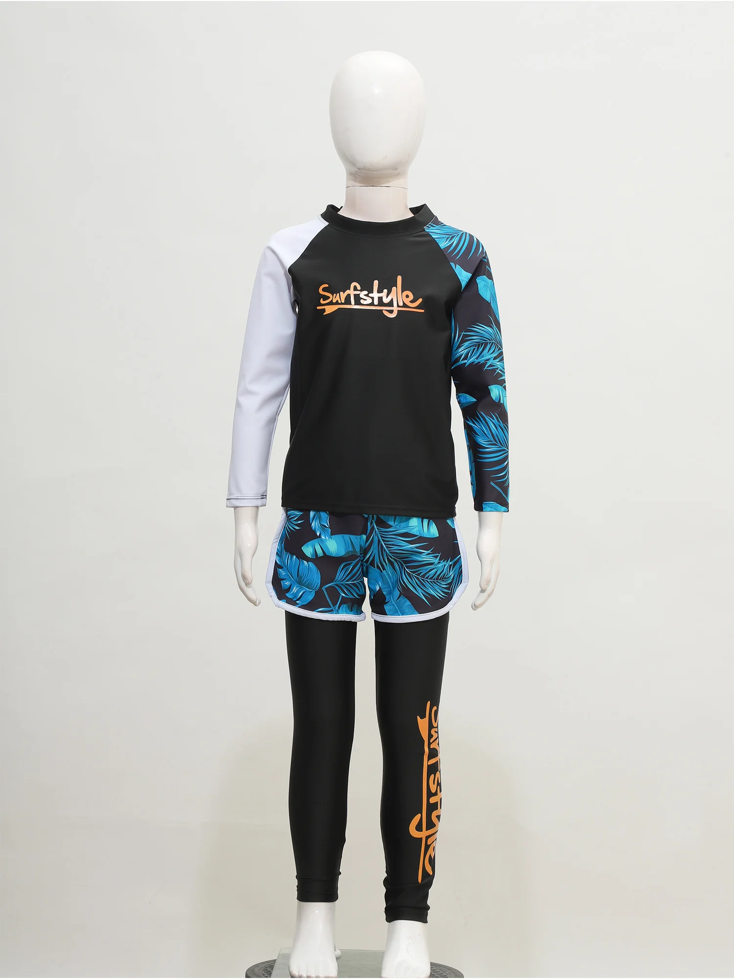 Kids Swimwear Rash Guard 3Pcs Set Surfing Swimsuit Long Sleeve Print Top Shorts Pants Sun Protection Quickly Dry Bathing Suit