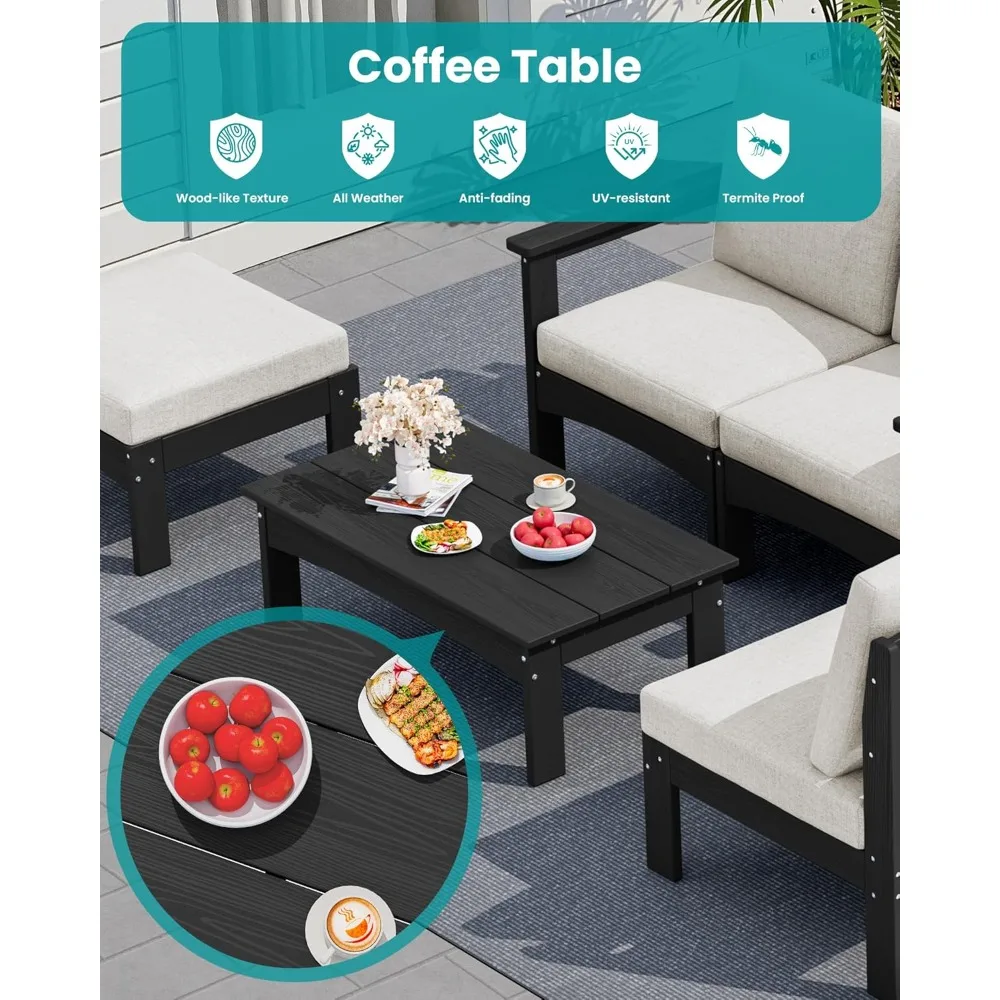 Outdoor Coffee Table, All-Weather Patio Side Table, Durable Patio Furniture Table for Garden, Deck, Porch, Poolside