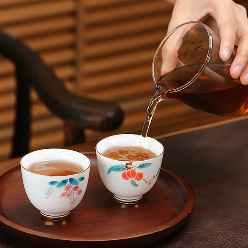 Chinese Ceramic Teacup Hand Painted Flower Pattern Boutique Tea Bowl Meditation Tea Cup Household Porcelain Tea Set Accessories