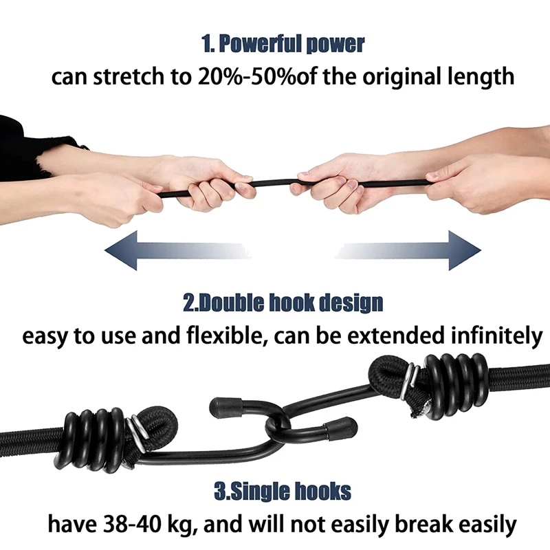 12 PCS Bungee Cords Bungee Straps With Hooks 24, 32, 40 Inches With Reliable Metal Hooks Multi Purpose Elastic Bungee Straps