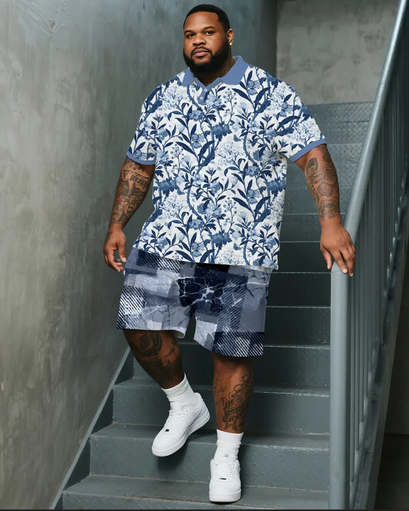 

Мужская рубашка-поло с принтом Big & Tall S-9XL, комплект с короткими рукавами и шортами