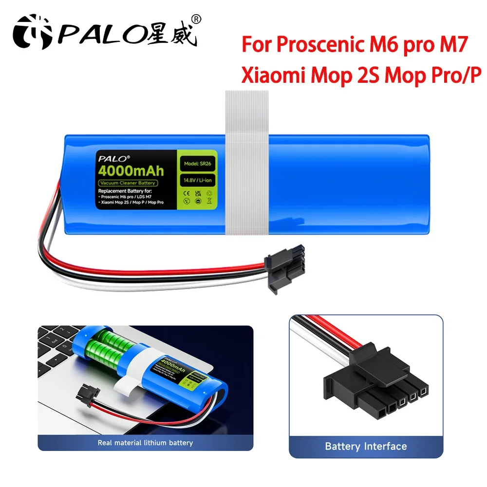 

Sweeper Vacuum Battery for Xiaomi Mop 2S Mop P Mop Pro 4000mAh Robot Cleaner Replacement Batteries for Proscenic M6 Pro LDS M7