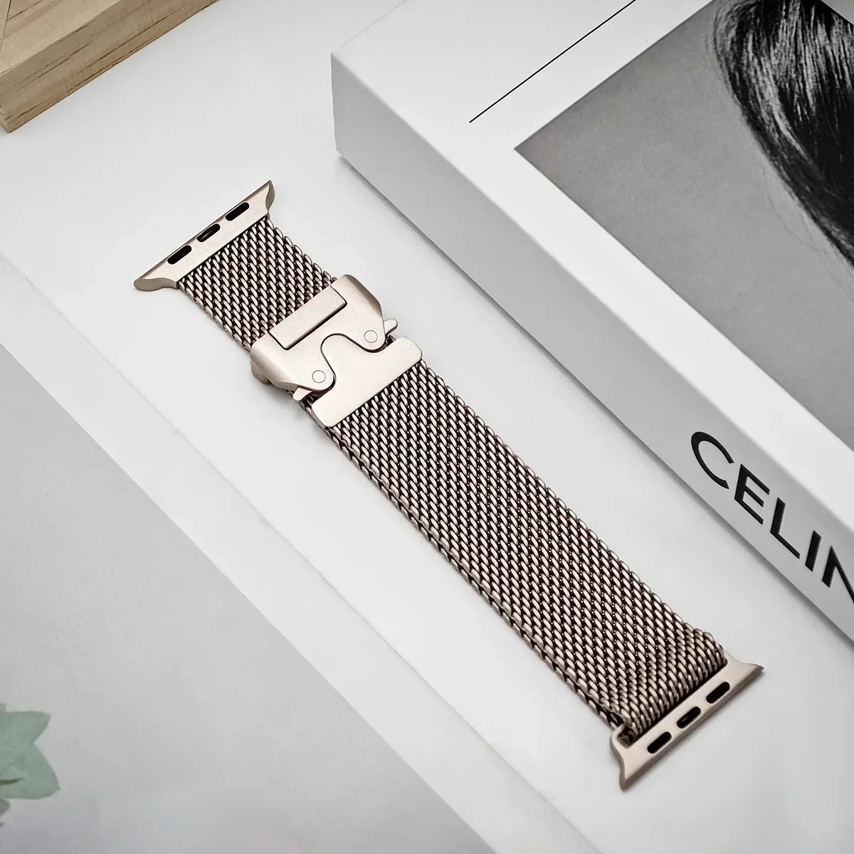 Titanium Band for Apple Watch Ultra 2 49mm 44 45 46mm 40 41 Series 10 9 8 7 Natural Milanese Loop IWatch Secure Parachute Buckle