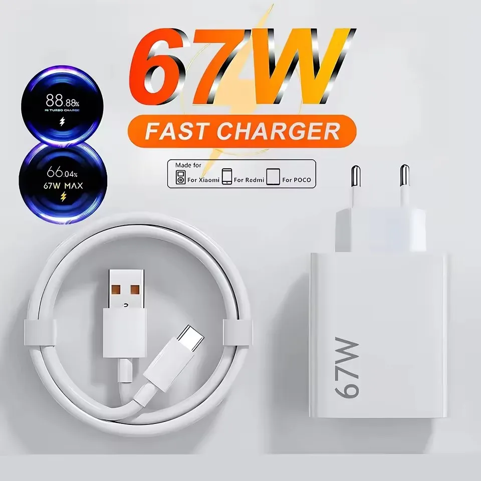 

Быстрое зарядное устройство USB 67 Вт для Xiaomi 14 13 12 11 10 Ultra Redmi Note 12T 13 Pro Turbo, кабель Type-C для быстрой зарядки, адаптер для быстрой зарядки