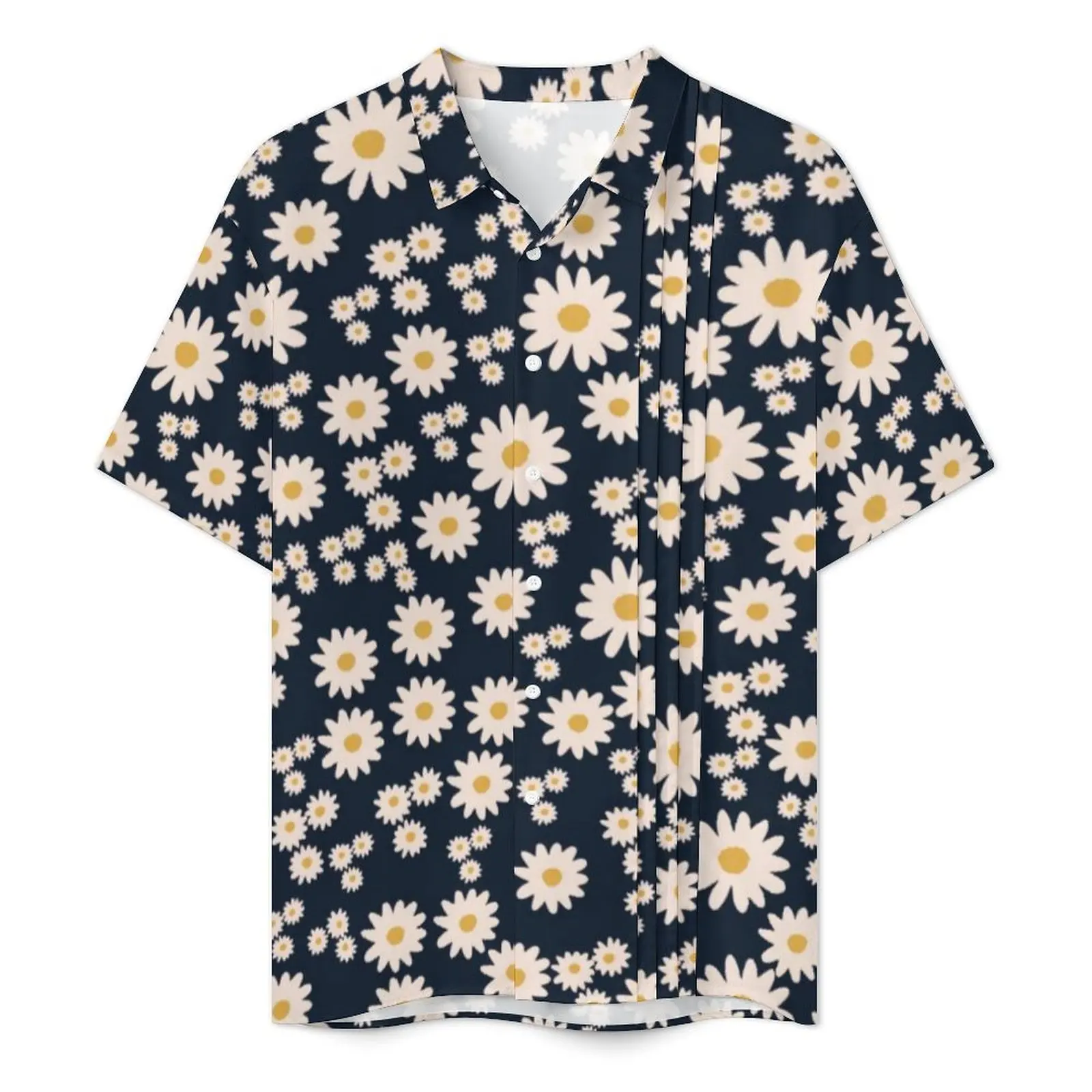 White Daisy Casual Shirt Cute Floral Print Vintage Hawaiian Shirts Male Short-Sleeve Beach Y2K Fashion Pattern Oversized Blouses