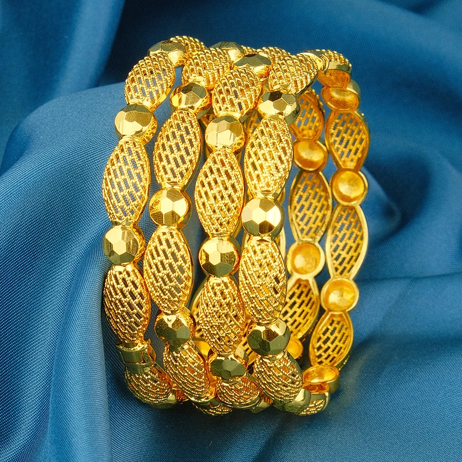 Luxury Hollow Oval Mesh Gold Color Bangle Stackable Bracelet for Women Mother's Day Party Jewelry