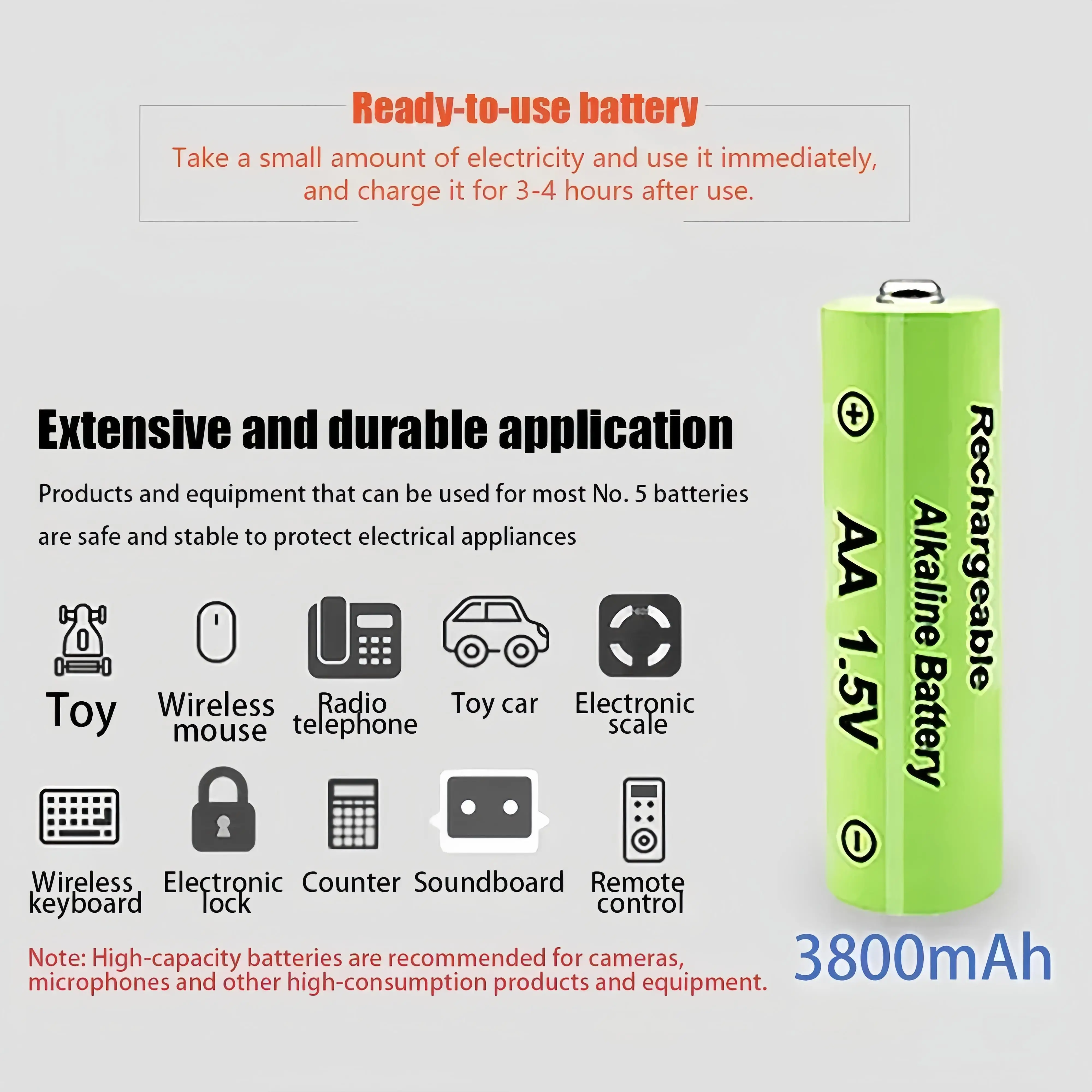 1.5V AA 3800mAh NI-MH Rechargeable Battery for Torch Toys Clock MP3 Player Wireless Keyboard Wireless Mouse Replace Rechargeable