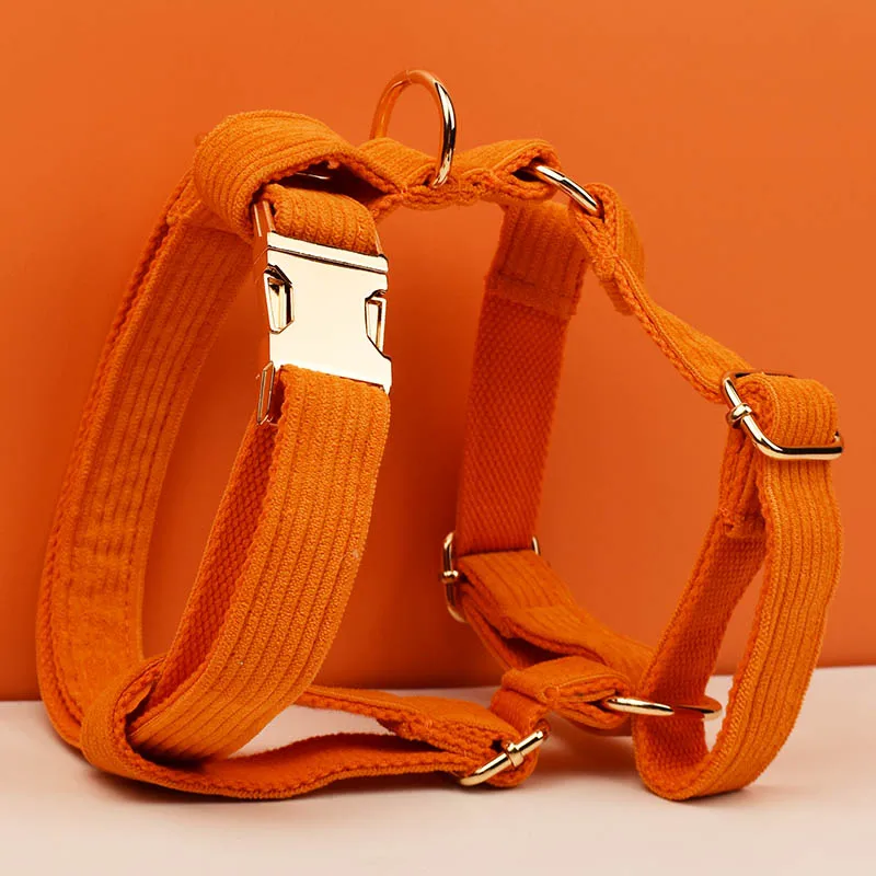 Orange Corduroy Dog Collar And Leash Set For Dogs Custom Engraved Nameplate Pet Supplies Dog Leash Corduroy11