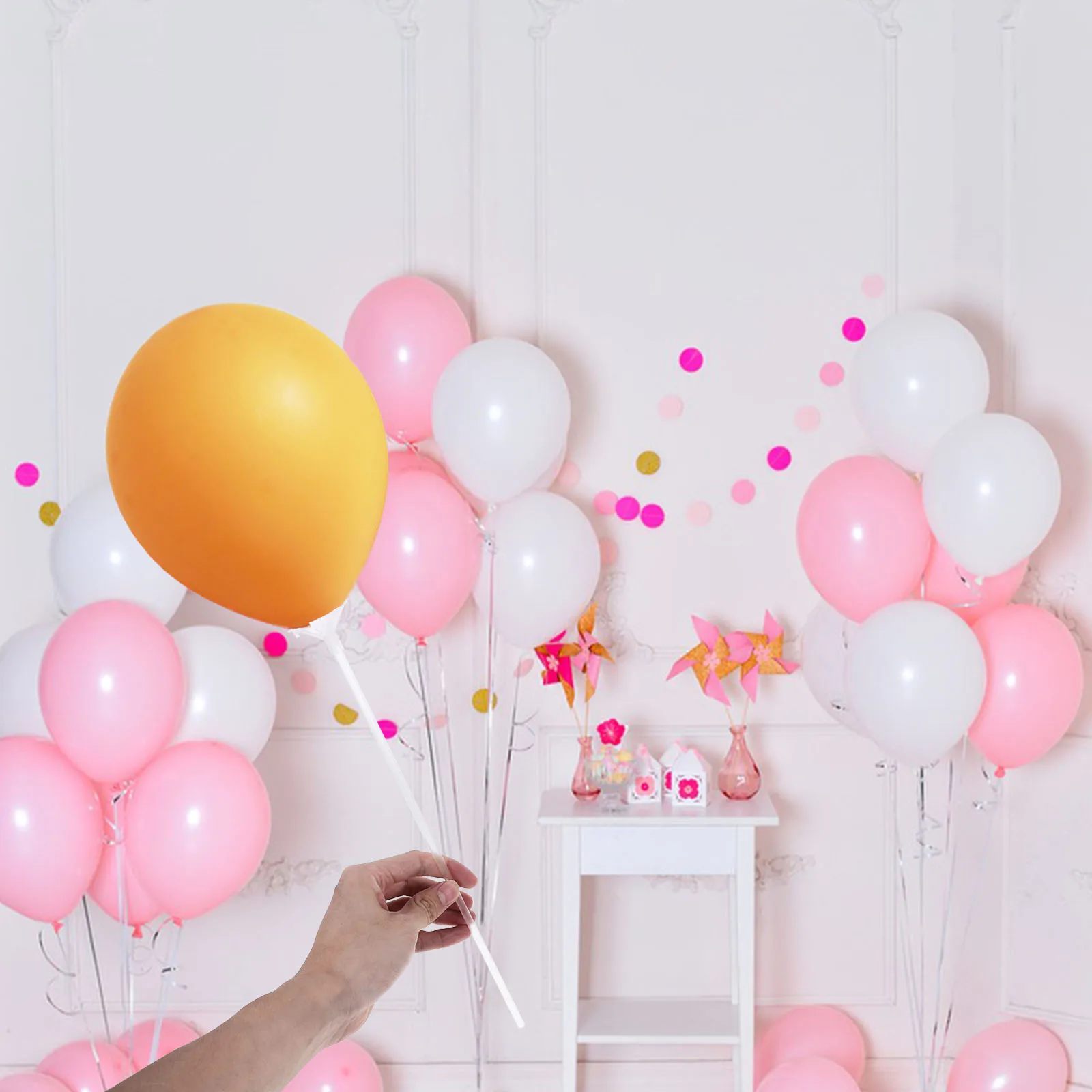 

100pcs Sturdy Plastic Balloon Sticks Reusable Smooth Base Stand For Wedding Party Diy Decorations Connector Holder
