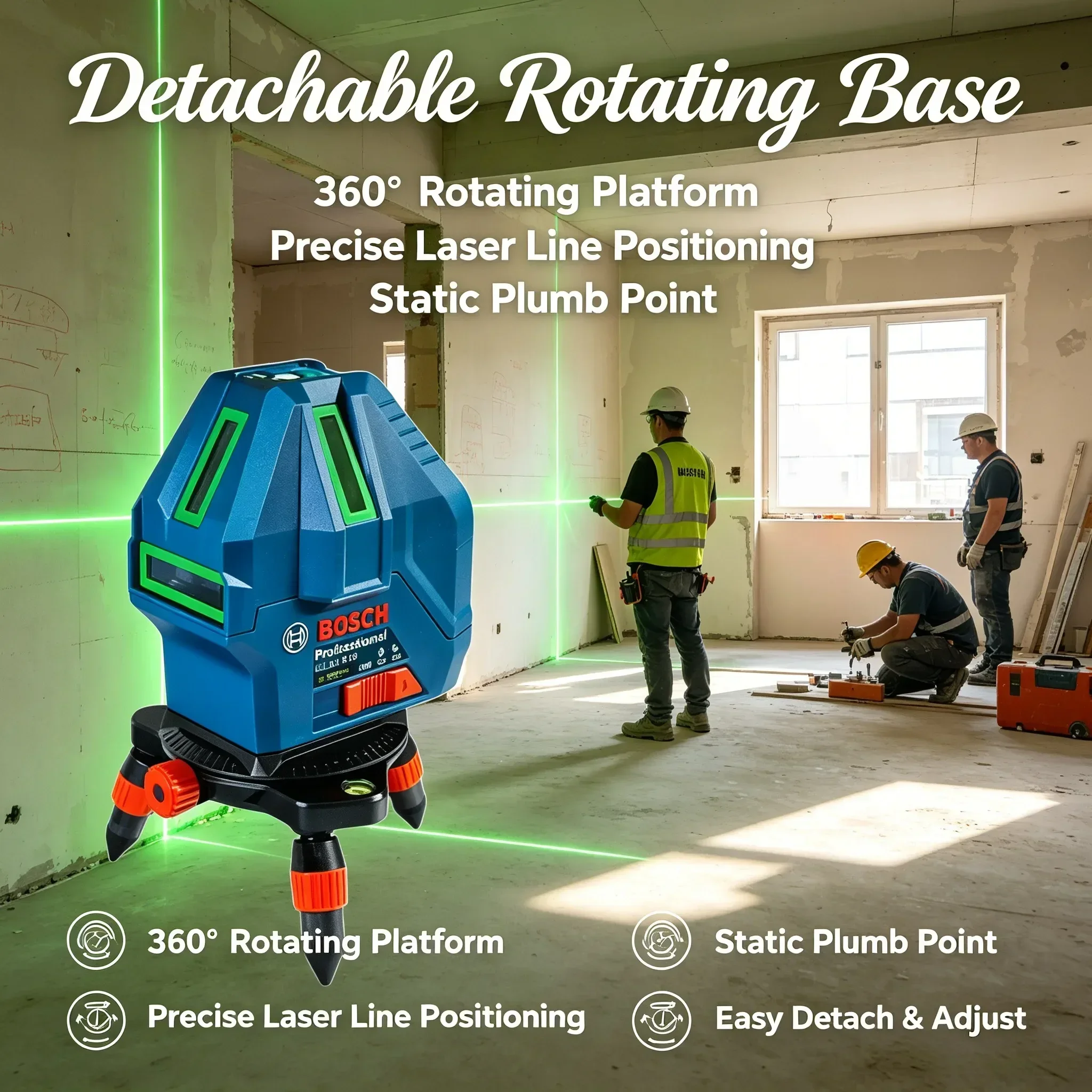 Bosch GLL 50-15 XG Green Beam Laser Level with Plumb Point Self-Leveling Laser Level 15m Range Tool ‌5-Line Cross Laser Level