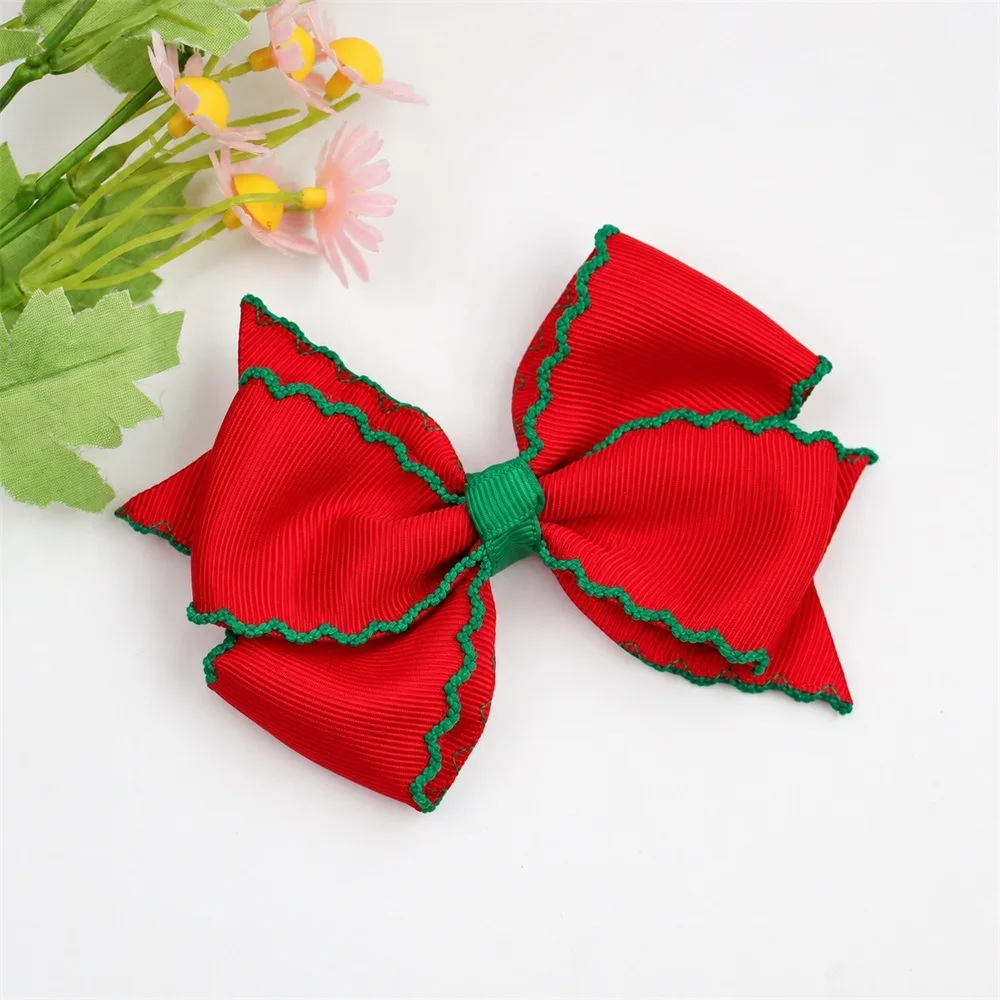 36pcs Baby Girl Hair Bows 4.5' Frill Ribbon Clips Solid Grosgrain Barrettes Edge Locked Hairpins Kids Wave Edge Headwear Bulk