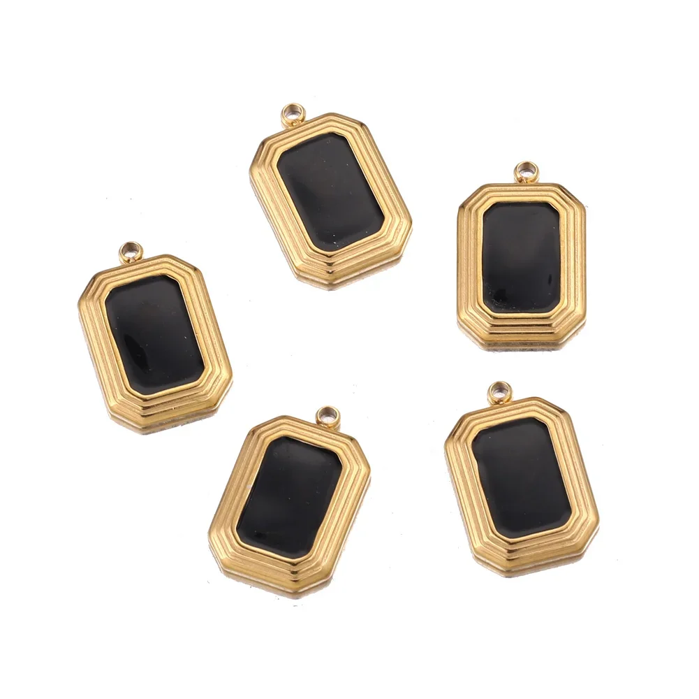 5pcs/lot Stainless Steel 18K Gold Rectangular Simplicity Charms for Necklaces Pendants Earrings DIY Enamel black Jewelry Finding