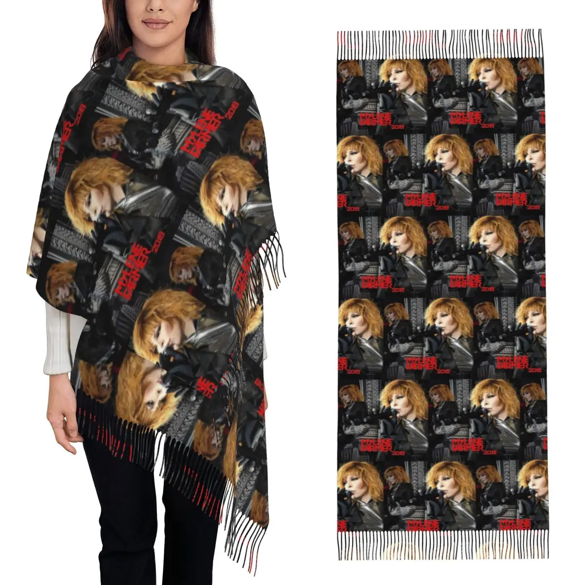 

Mylene Farmer персонализированный шарф французской певицы, шарфы с кисточками для женщин, мягкие теплые шали и накидки, большая осенне-зимняя шаль