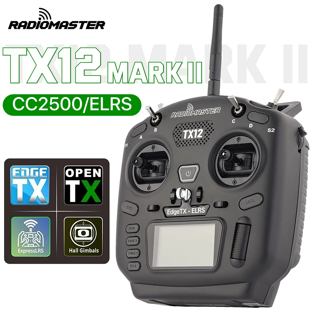 รีโมทคอนโทรล RADIOMASTER TX12 MK II ระบบ CC2500/ELRS EdgeTX OpenTX 2.4GHz พร้อมกิมบอลแบบ Hall