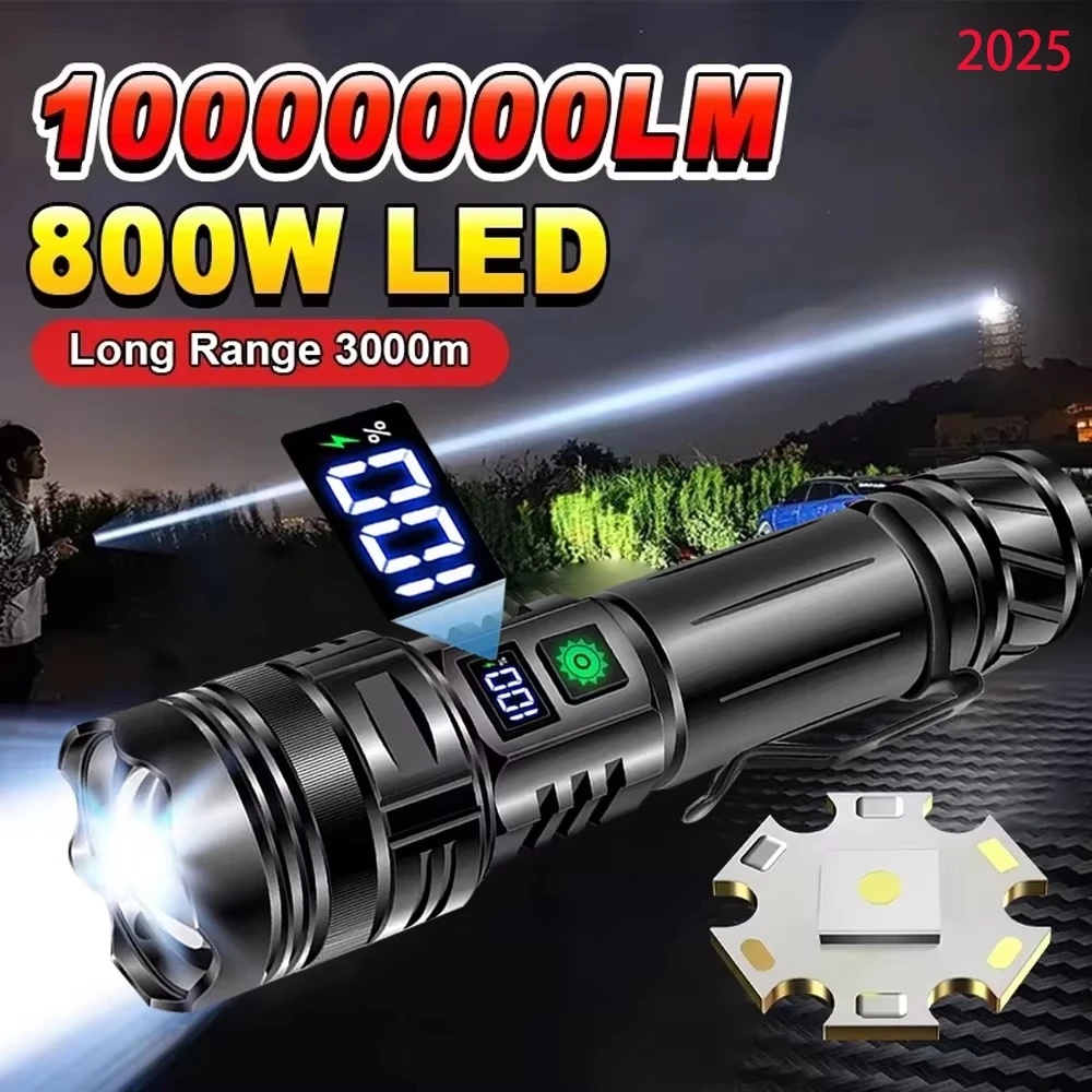 High Power White Laser LED Flashlight 26650 Battery USB Rechargeable Strong Light Tactical Torch Outdoor Camping Hiking Lamp