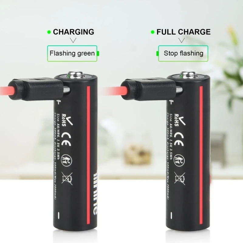 Household Rechargeable Battery Pack, 2A 4Piece Set with USB Charging, 1.5V Output and 3500mWh Energy for Remote Devices and 448A