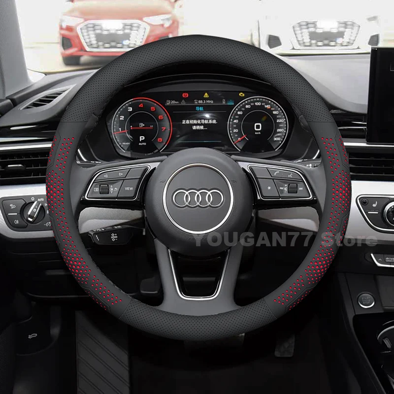 

Leather Car Steering Wheel Cover For Audi A4 Avant 2017-2024 2025 Ultra Thin Breathable Auto Steering Wheel Audi A4 Accessories