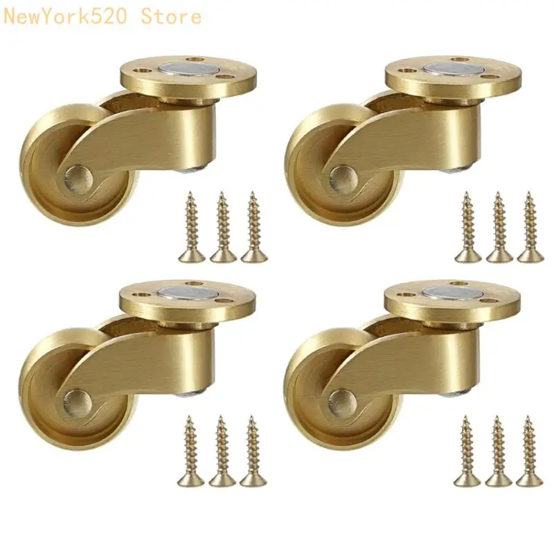 

N84C 2Pcs Brass Swivels Casters Silents Rollers for Cabinet Chair Storage Box