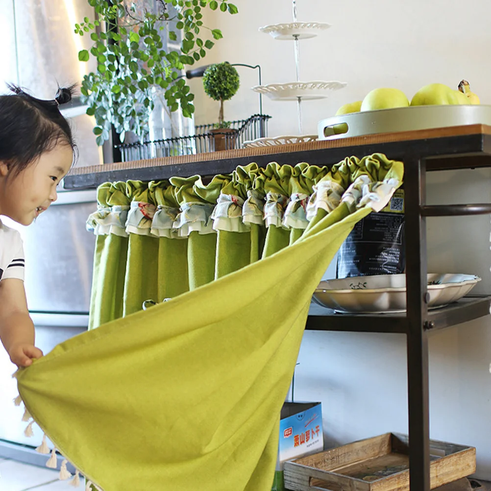 

1Pcs Short Half Curtain Woodruff Edge Bowkont Tassels 146x75cm Kitchen Cabinet Window Privacy Light Filter Short Curtains