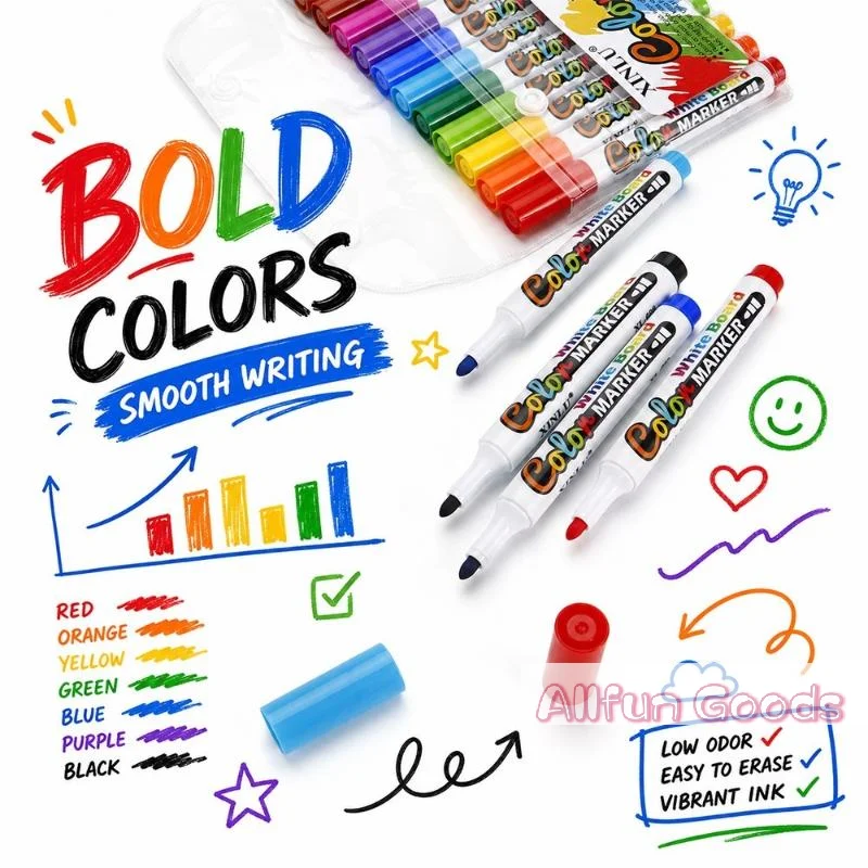 12 Color Whiteboard Markers Pen Fine Tip Dry Erase Marker Pen for Kids Graffiti Writing Drawing Office School Calendar Boards