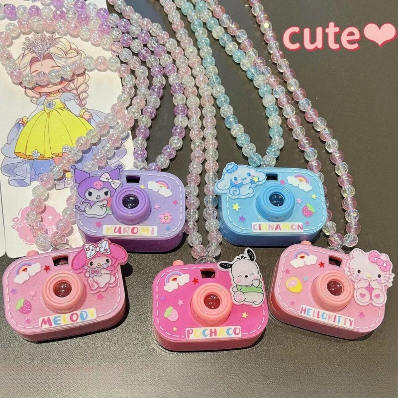 

Kawaii Sanrio Hello Kitty ожерелье с камерой для девочек Tudent, новое ожерелье из бисера, браслет, детская проекционная игрушка, милый подарок, заколка для волос