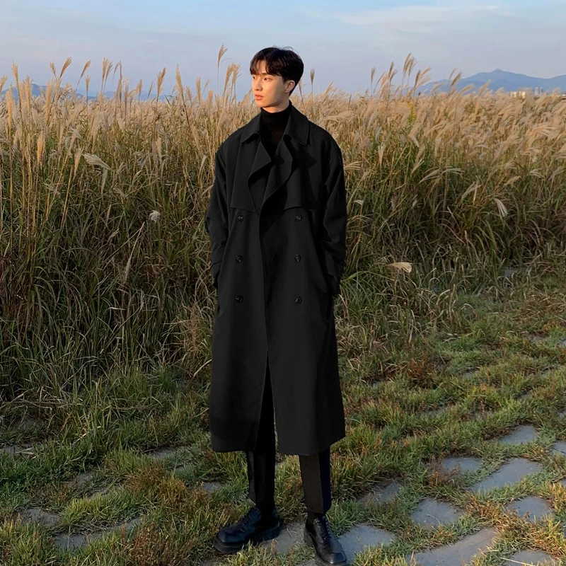 

Men's Clothing Korean Trend Windbreaker Long Male's Autumn Casual Trench Men Woman Coat Fashion Belt New Streetwear