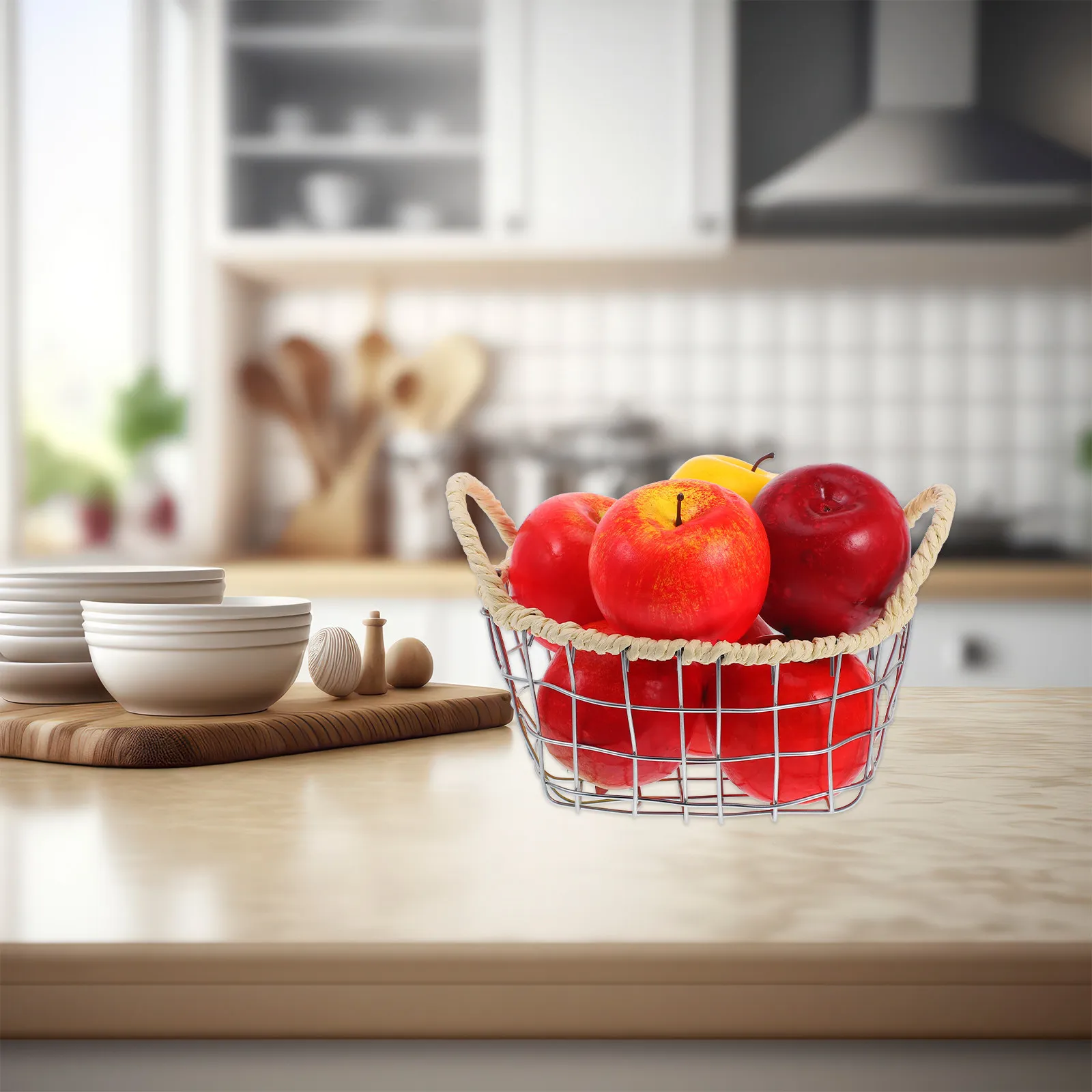 Multipurpose Lightweight Iron Wire Woven Storage Basket with Double Handles for Kitchen Fruit Bread Snacks Vegetables Eggs