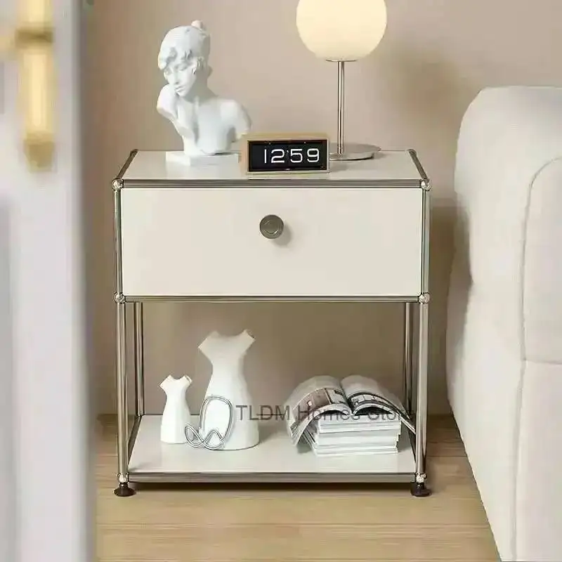 Medieval Cabinet Stainless Side Minimalist Bedroom Frame Modern Furniture Steel Table Module Bedside Storage TV Nightstand g