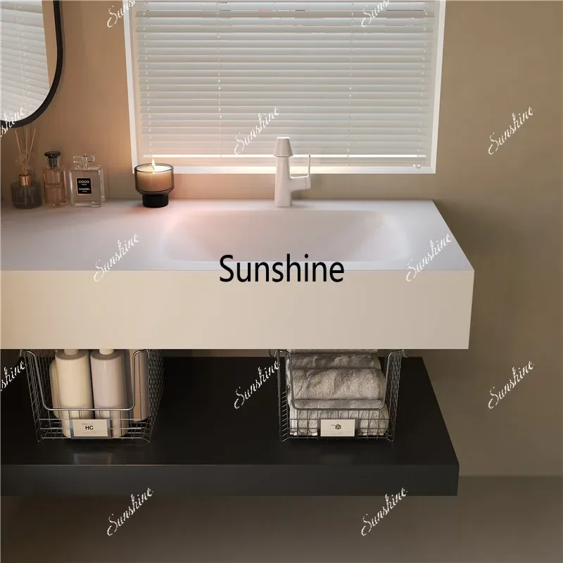 YYCustomized rock slab hot bending integrated basin bathroom cabinet combination wash