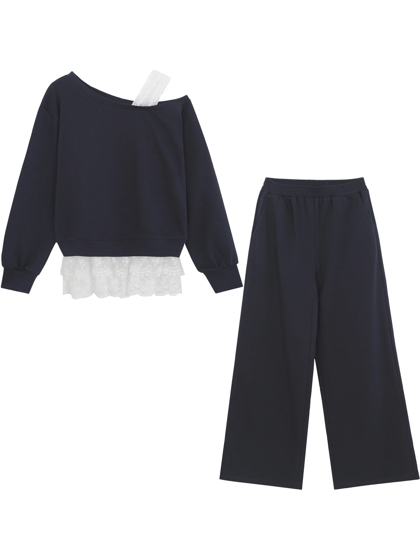 เสื้อสเวตเตอร์สีแดงแบบเซเลบริตี้ รุ่นใหม่สำหรับผู้หญิง ปี 2025 ต้นฤดูใบไม้ร่วง แต่งลูกไม้สไตล์อเมริกัน ดีไซน์ปลอมแบบสองชิ้น โชว์ไหล่