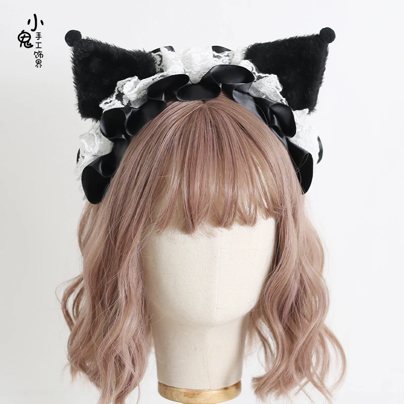 

Small demon sweet lace bow hair band black hand girl lovely maid cos beast ear KC