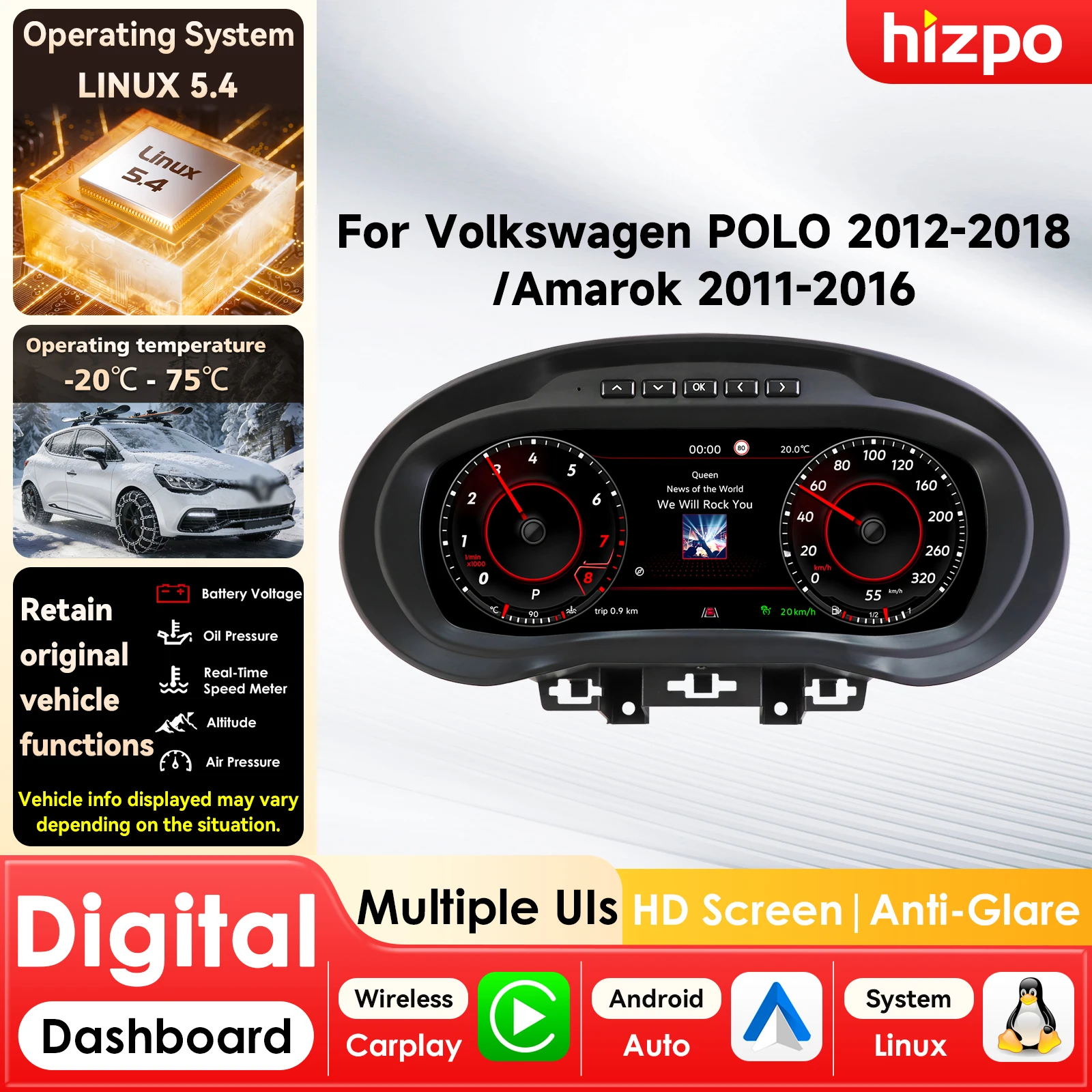 Panel de Instrumentos Digital LCD HD para VW POLO Amarok 2011-2018, Cabina Virtual, Velocímetro, Accesorio de Pantalla Automática -Hizpo