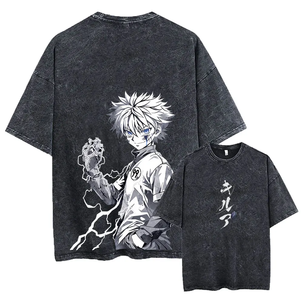 

Hot Anime Hunter X Hunter Graphic Vintage Washed T-shirt Killua Zoldyck Merch T Shirts Men Women Casual Retro Oversized T-shirts
