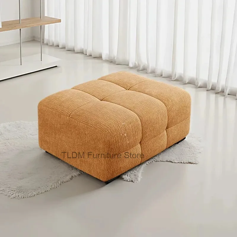 Grid Tufted Textured Fabric Ottoman Rectangular Thick Padded Low Stool Bubble Modular Footrest Bench for Living Room Bedroom