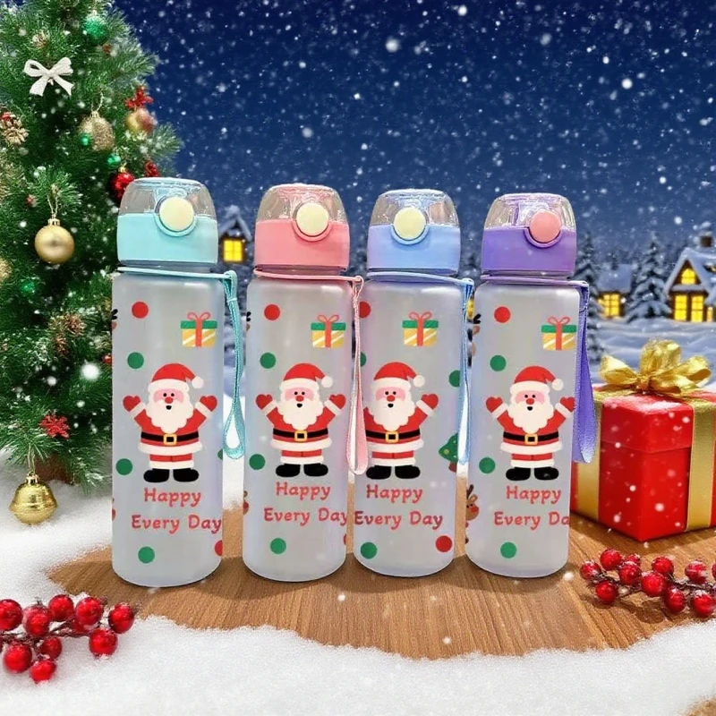 

3D Printed Cartoon 700ml Cute Christmas Water Bottle with Cute Santa & Reindeer Design High Appearance Plastic Water Cup