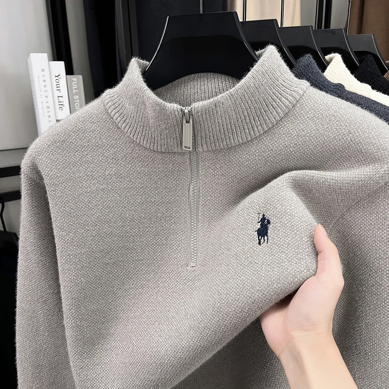 Luxusmarke Herrenpullover Winter Neu Verdickter Warmer Rollkragenpullover Mode Klassischer Paul Pony Bestickter Samt-Strickpullover – Detail 18