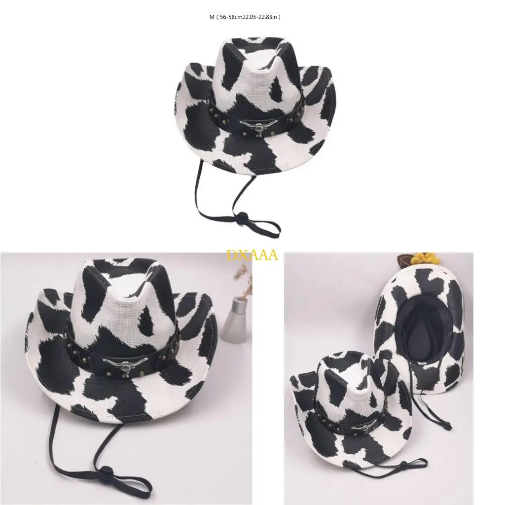 

DXAA Cow Pattern Cowboy Hat Wear Resistant for Proms Banquets Party Ethnic Cowboy Hat for Adult Teen Taking Photo