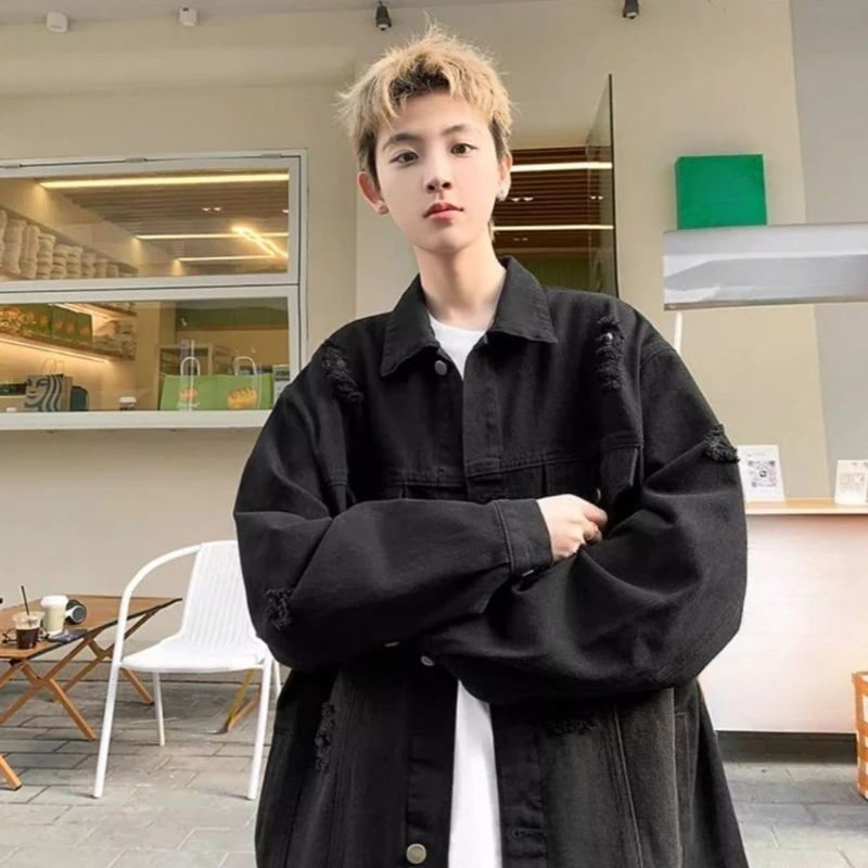 Ripped Retro Denim Jackets Man Lowest Price Cheap Stylish Korean Popular Clothes Washed Original Designer Cowboy Coat for Men