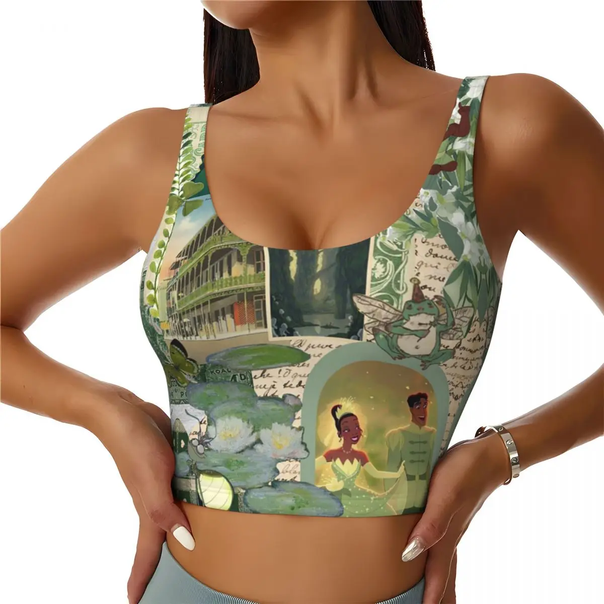 Custom Princess Tiana And The Frog Hawaiian Workout Crop Tank Tops Women Seamless Yoga Running Sports Bras