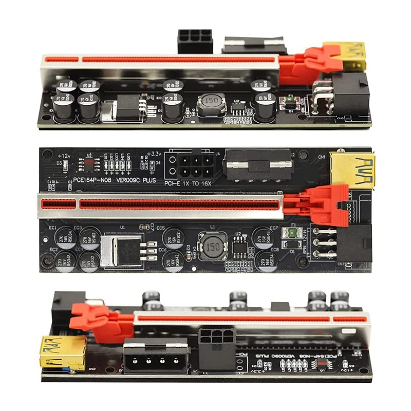 Tarjeta elevadora PCIE VER009C PLUS PCI-E Riser 1X a 16X tarjeta adaptadora PCI Express con Cable de alimentación USB3.0 SATA de 15 pines