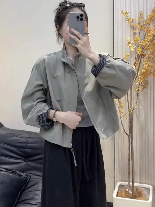 

Women's ort Stand Collar Jaet Autumn Winter plus Size Patchwork Slimming Outerwear Casual Coat Fem Commute Sle