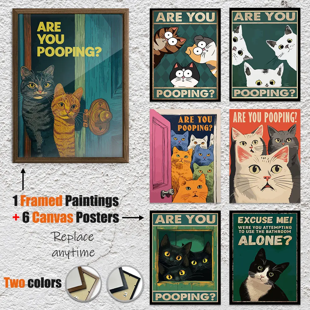 

Купите 1, получите 6 бесплатно, 8*12, 12*16 дюймов, холст, постер с забавными кошками, полированная рамка из плексигласа, винтажное настенное искусство для домашнего декора комнаты