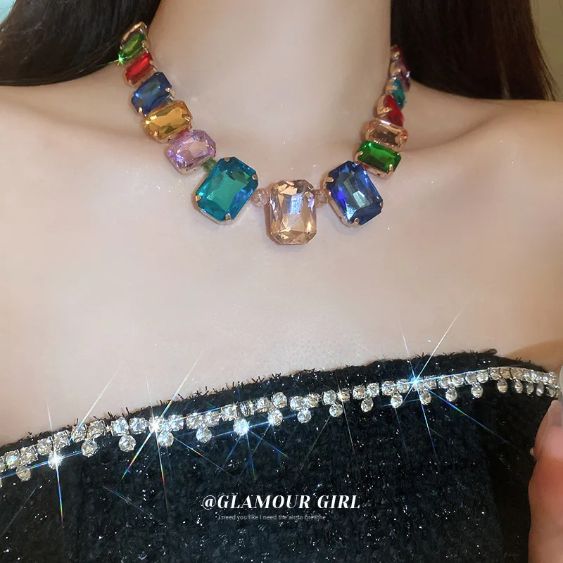 2023 Latest Baroque Colored Crystal Women Necklace European Palace Shining Vintage Rhinestone Neck Jewelry Set Collar Choker