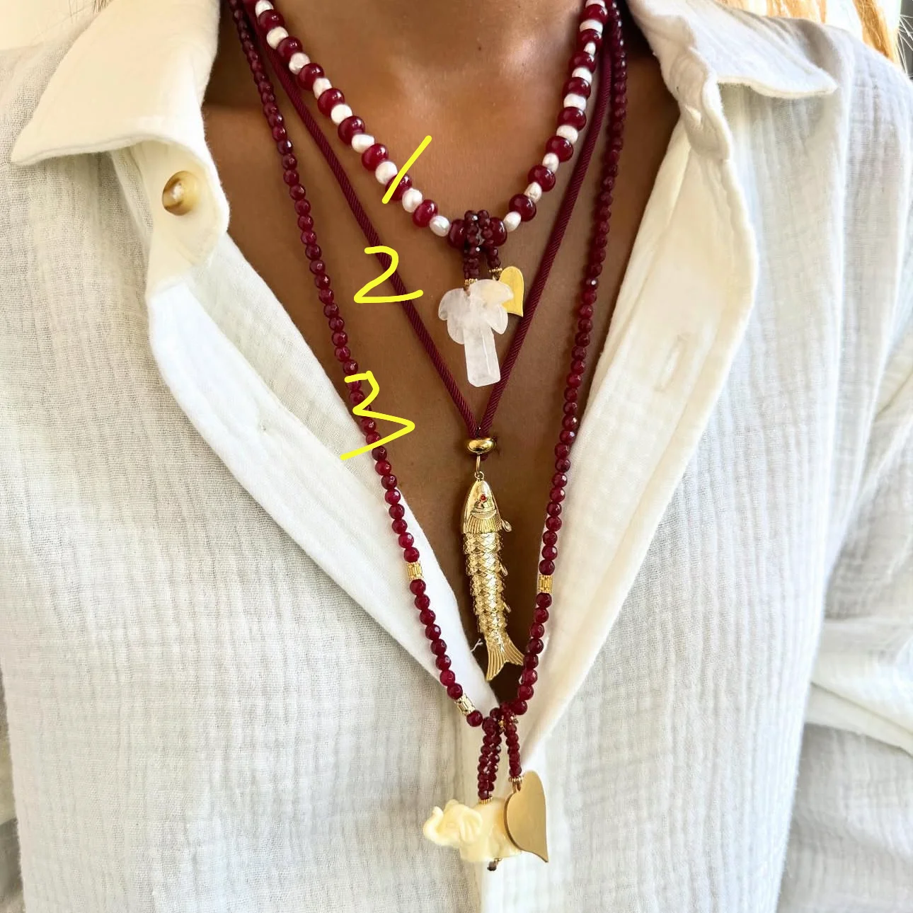 الأزياء مطرز حجر الخرز اللؤلؤ الأسماك الحب شجرة جوز الهند قلادة قلادة مناسبة لهدايا الحفلات النسائية #2