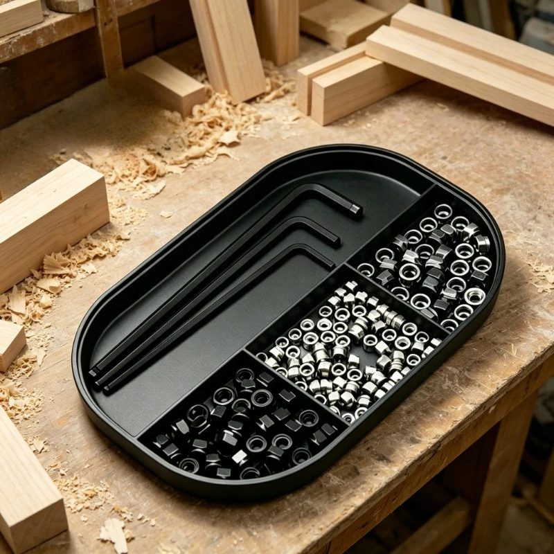 4-Grid Black Parts Storage Tray Integral Forming Anti-Roll Anti-Slip Organizer For Screws Nuts Workshop Hardware Storage Storage